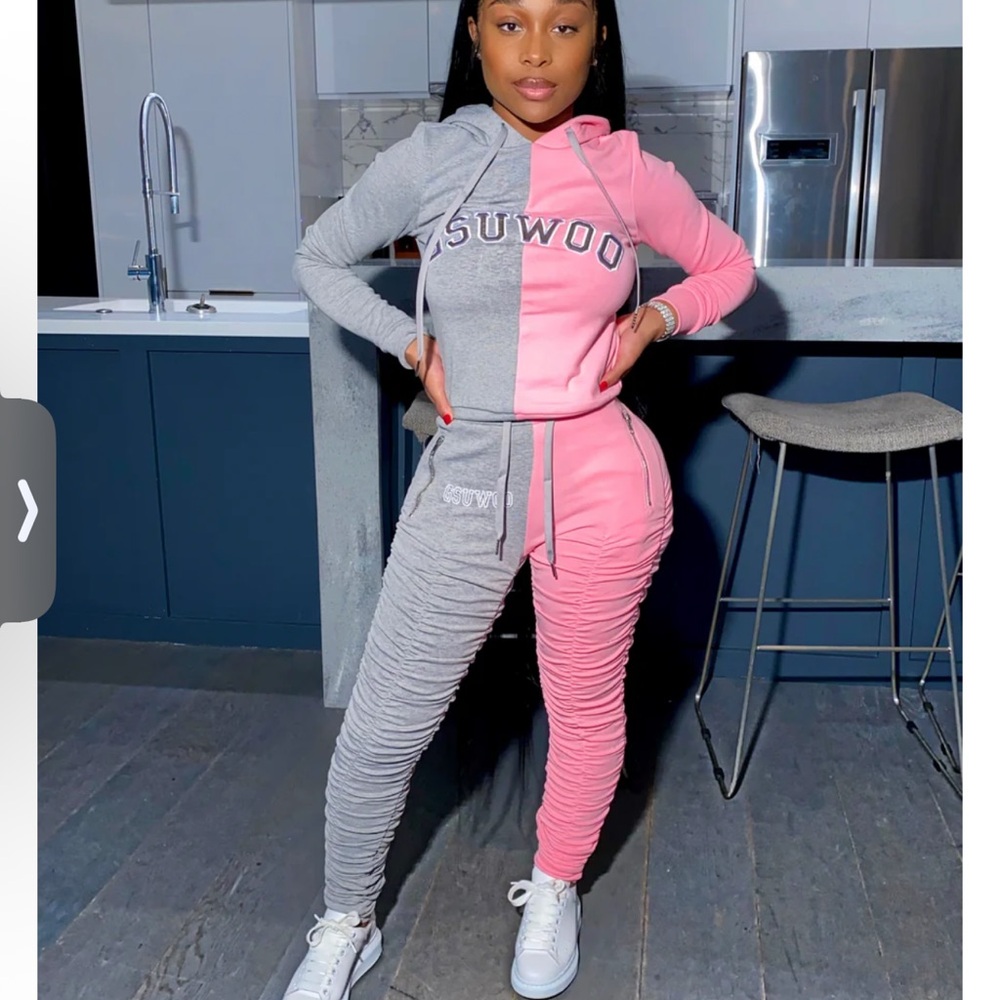 Suwood Pink and Gray Women's Jogger Set